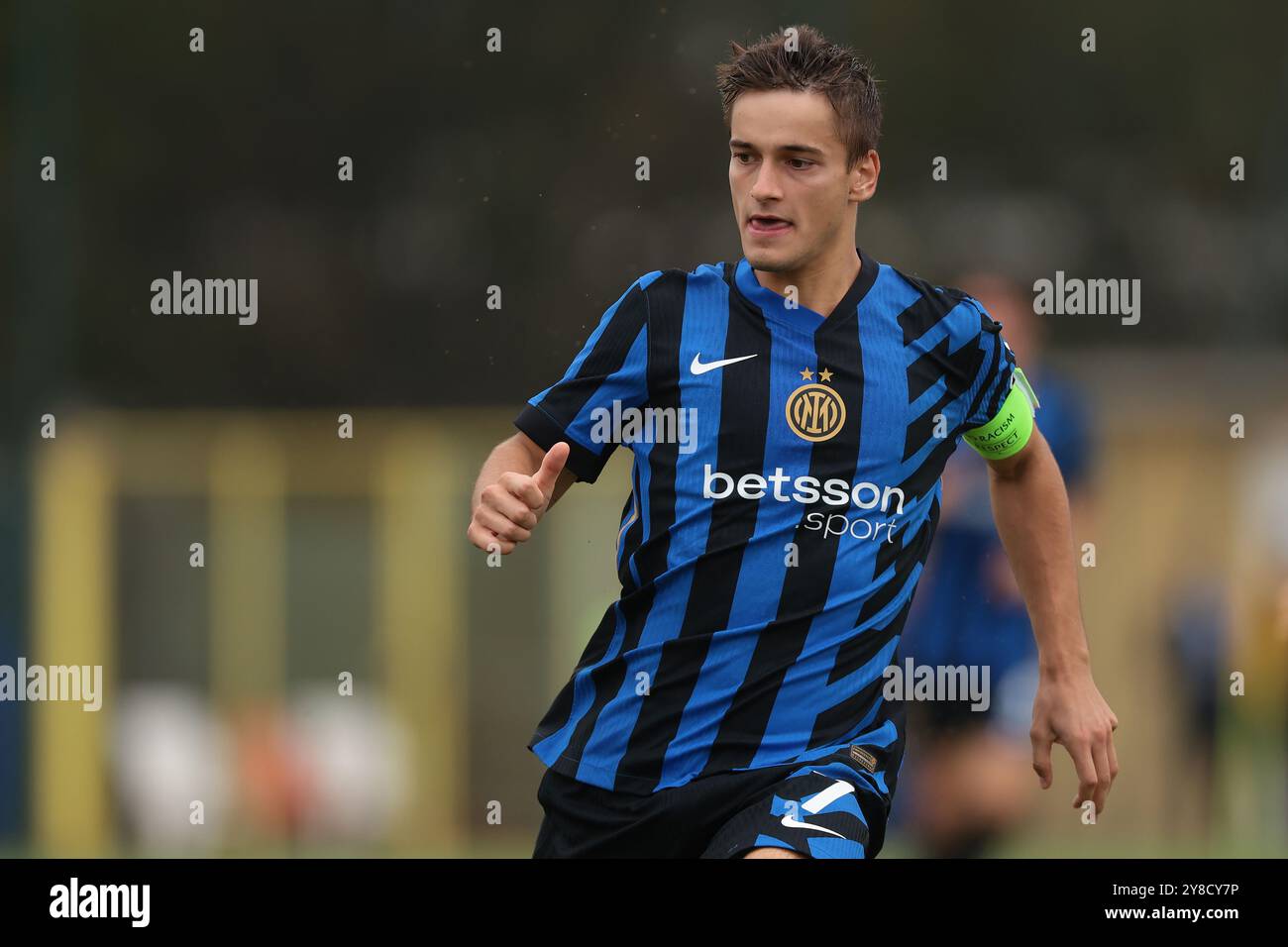 Mailand, Italien. Oktober 2024. Thomas Berenbruch vom FC Internazionale während des Spiels der UEFA Youth League im Konami Youth Development Centre, Mailand. Der Bildnachweis sollte lauten: Jonathan Moscrop/Sportimage Credit: Sportimage Ltd/Alamy Live News Stockfoto