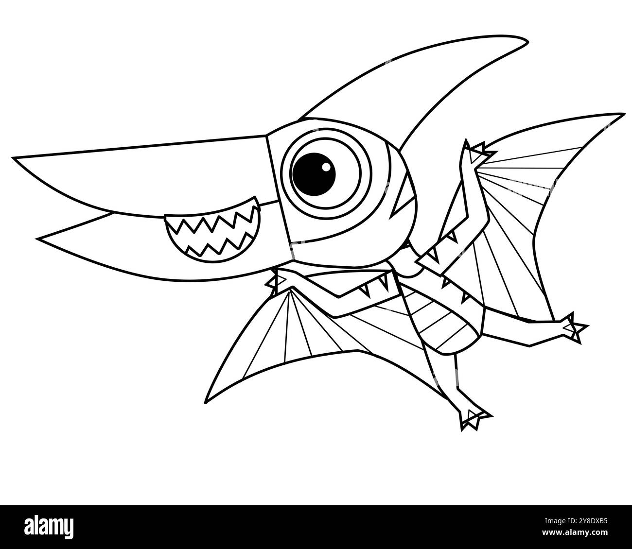 Zeichentrickszene mit Charakterskizze Zeichnung Handarbeit mit Farbstiften Tierdinosaurus dino pteranodon pterodactyl Vogel Fliegenlicht Stockfoto