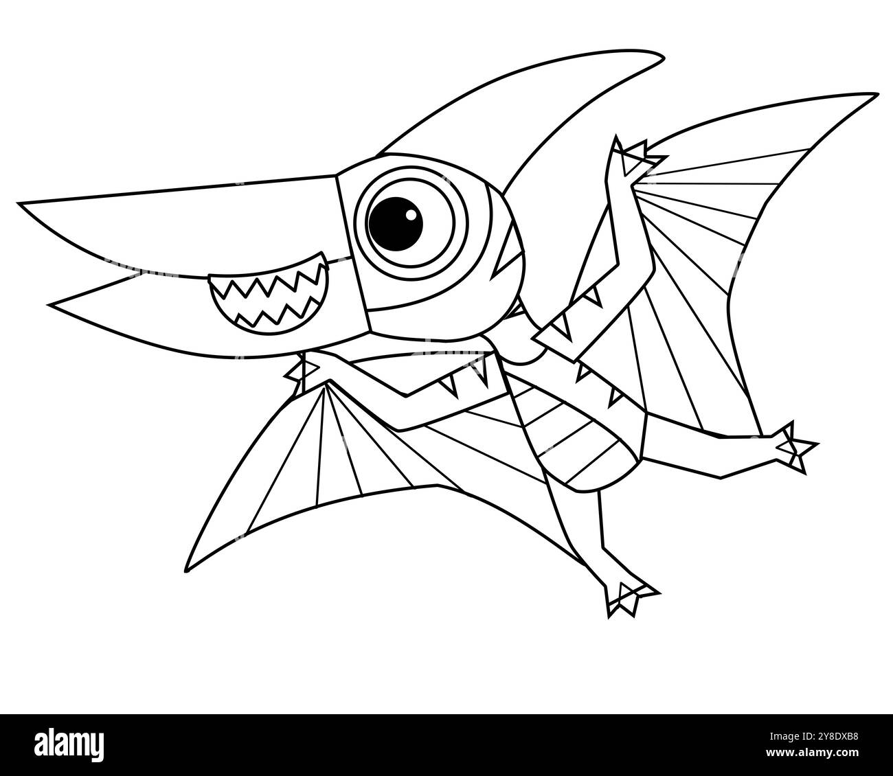 Zeichentrickszene mit Charakterskizze Zeichnung Handarbeit mit Farbstiften Tierdinosaurus dino pteranodon pterodactyl Vogel Fliegenlicht Stockfoto