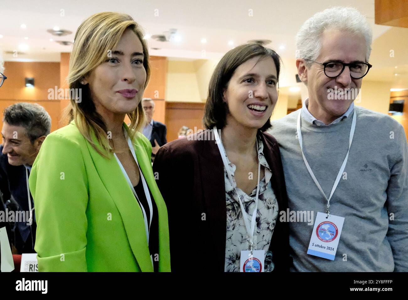 Roma, Italien. Oktober 2024. Elena Boschi IV, La segretaria PD Elly Schlein, Paolo Ciani DEMONSTRIERT in Occasione dell'Assemblea del Comitato referendario contro l'autonomia differenziata. Roma, Sabato 05 Ottobre 2024 (Foto Mauro Scrobogna/LaPresse) Elena Boschi IV, PD-Sekretärin Elly Schlein, Paolo Ciani DEMONSTRIERT in der Versammlung des Referendum-Ausschusses gegen differenzierte Autonomie. Rom, Samstag, 05. Oktober 2024 (Foto: Mauro Scrobogna/LaPresse) Credit: LaPresse/Alamy Live News Stockfoto