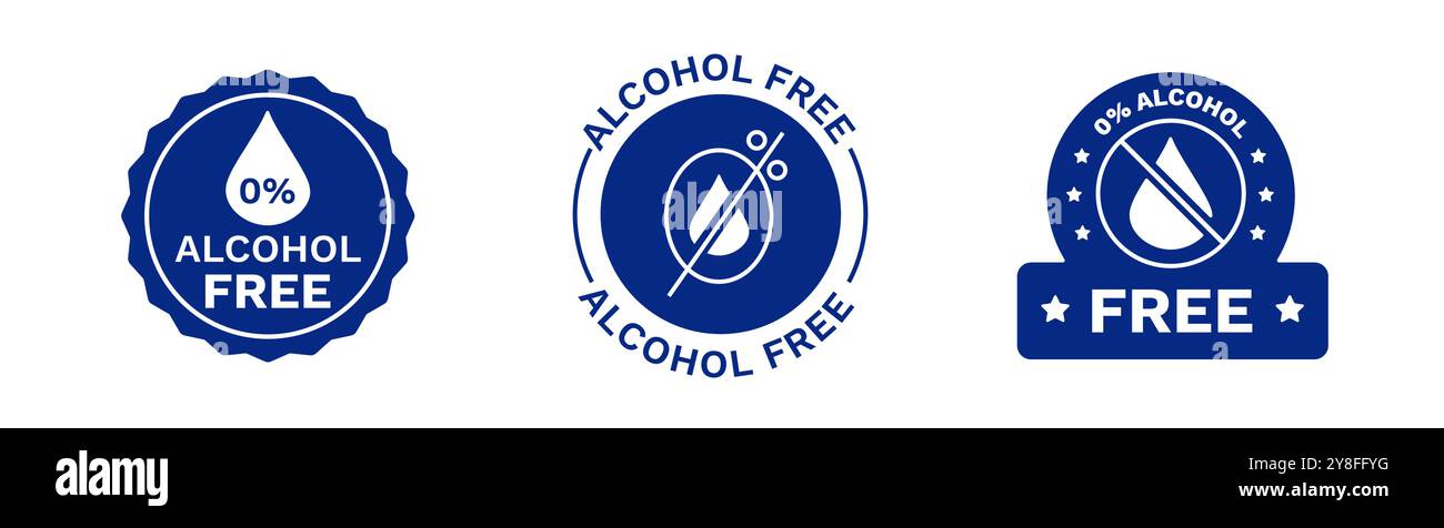 Blauer alkoholfreier Aufkleber. Safe Planet Logo für umweltfreundliche Produkte. Stock Vektor