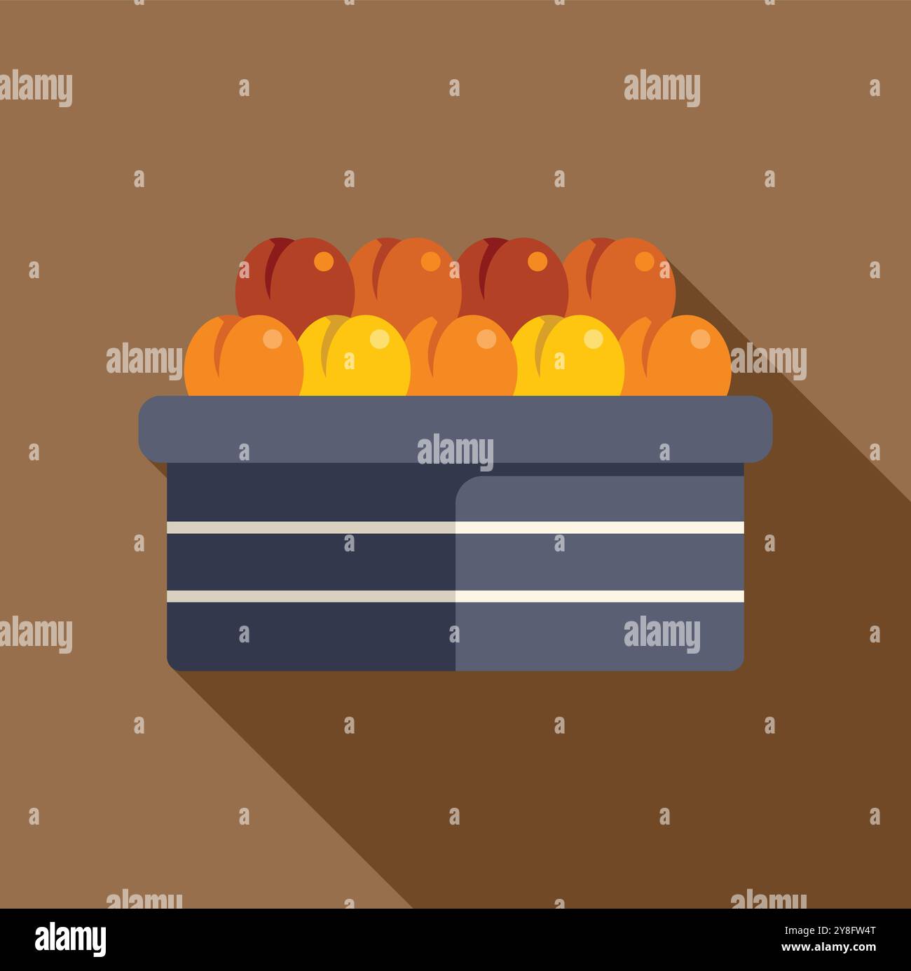 Flaches Design, Vektor-Illustration von frischen, Reifen Aprikosen und Pfirsichen, die aus einem Korb auf einem lokalen Bauernmarkt verschüttet werden Stock Vektor