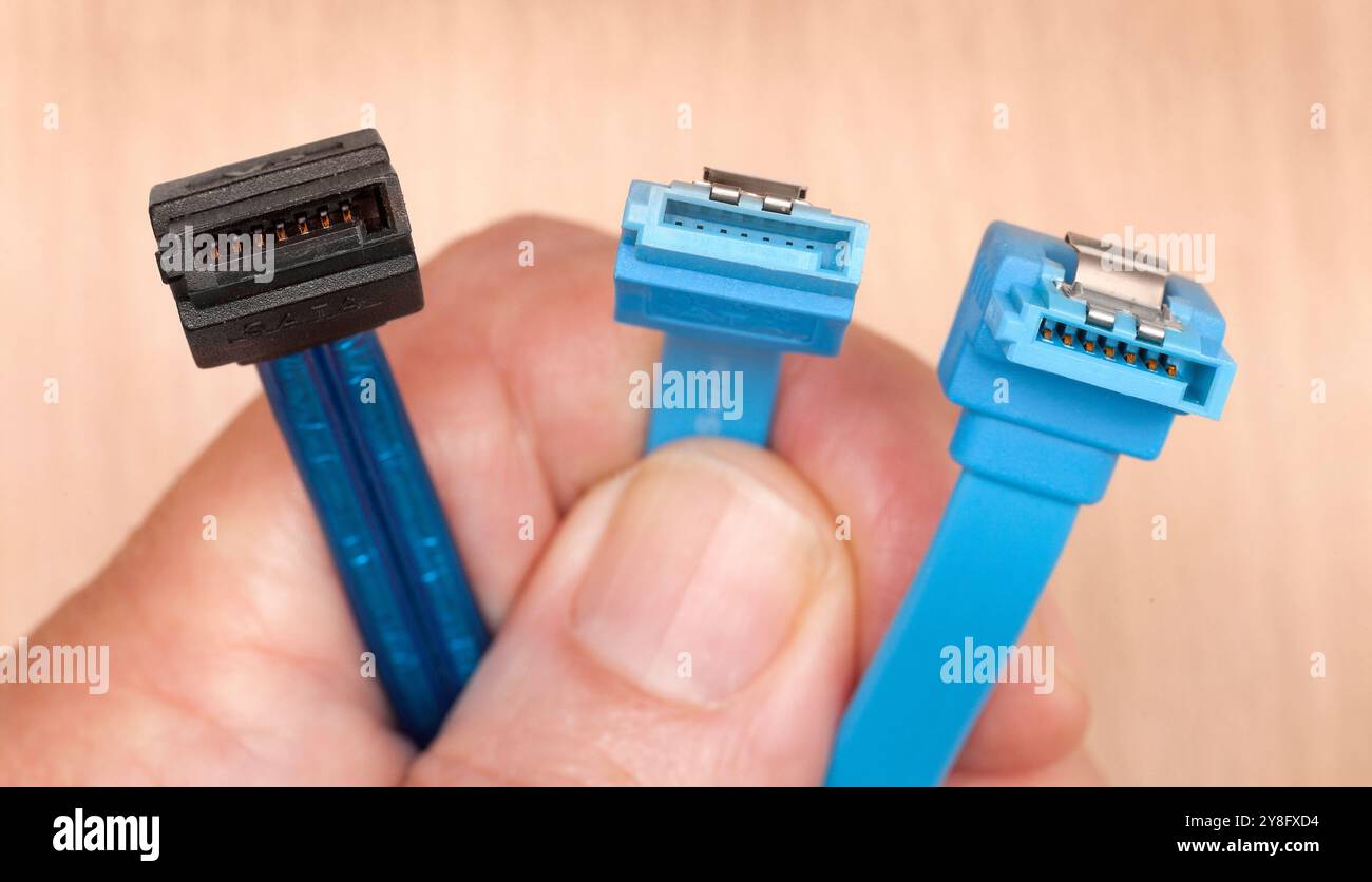 SATA-Computerschnittstelle, Netzkabel Stockfoto