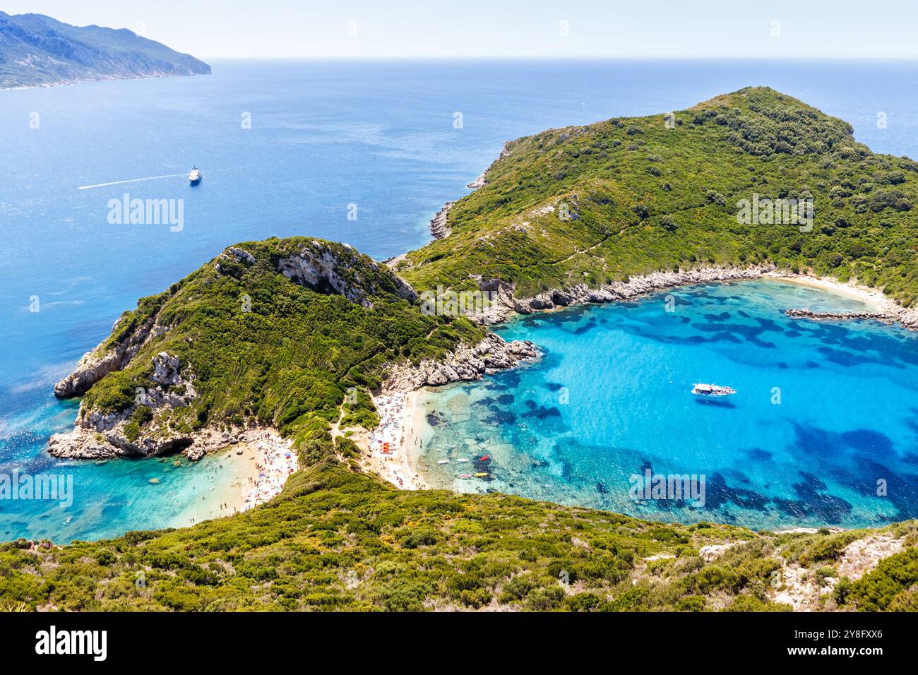 Porto Timoni Strand mit türkisfarbenem Meer Urlaub auf Korfu Insel in Griechenland Stockfoto