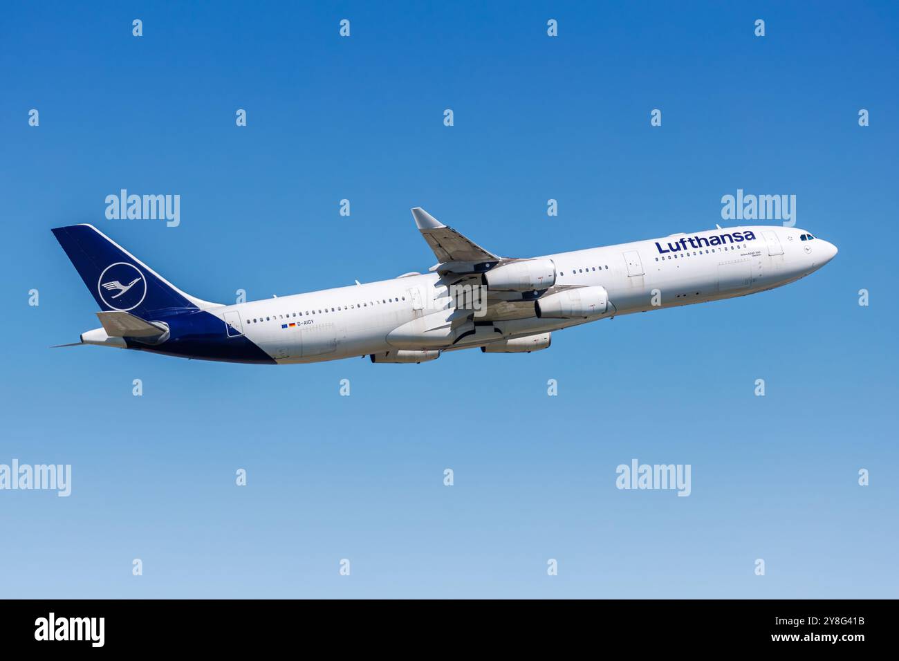 Frankfurt, Deutschland - 14. Mai 2024: Lufthansa Airbus A340-300 am Flughafen Frankfurt (FRA). Stockfoto