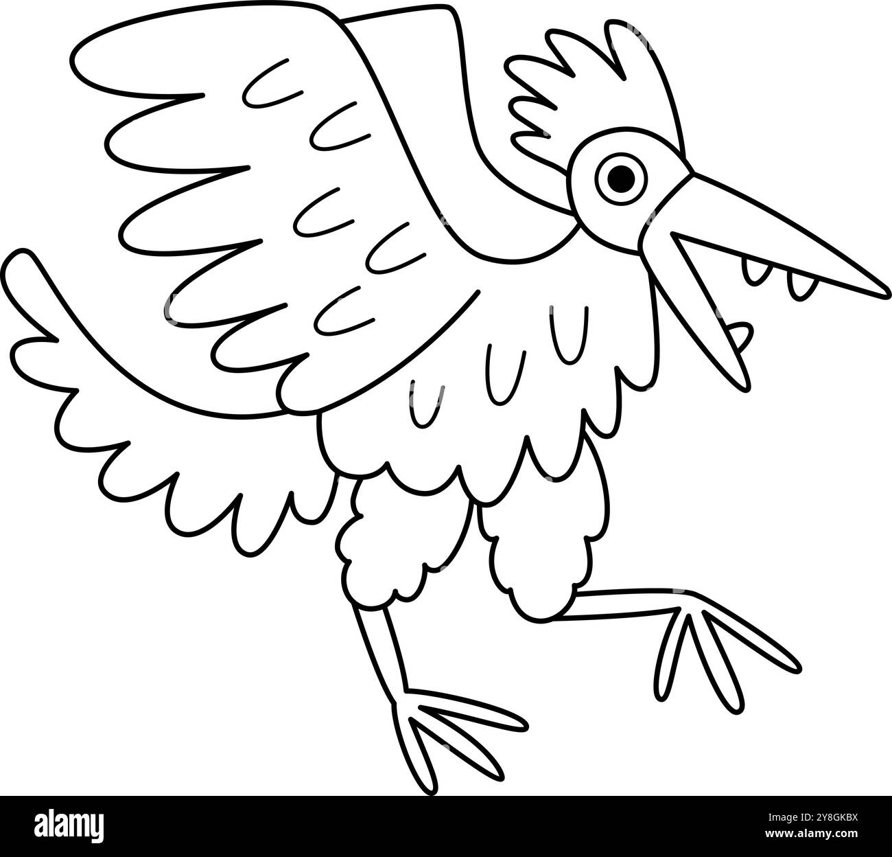 Vektor-Symbol für schwarz-weißes Archäopteryx. Niedliche Dinosaurierlinie Illustration für Kinder. Lustiger Dino Clipart für Kinder isoliert auf weißem Hintergrund. Wagen Stock Vektor