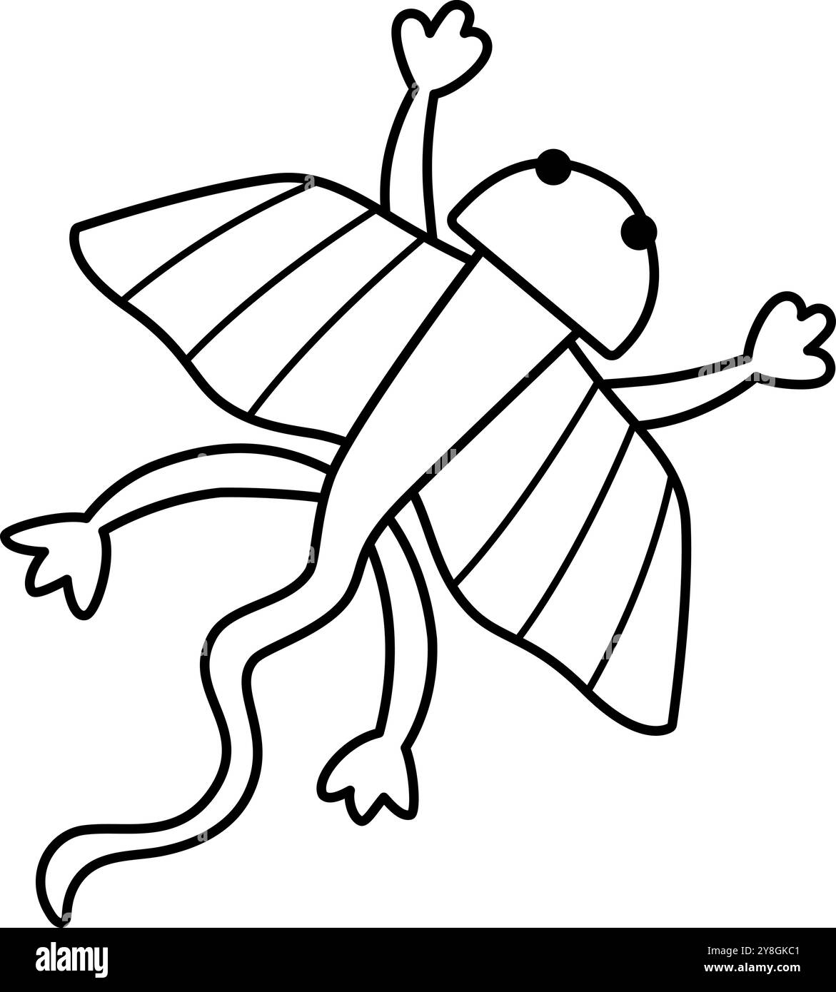 Vektor-Symbol für fliegende Eidechsen in Schwarz und weiß. Niedliche Dinosaurier-Illustration mit Flügeln für Kinder. Lustige Line Dino Clipart für Kinder isoliert auf weißem Rücken Stock Vektor