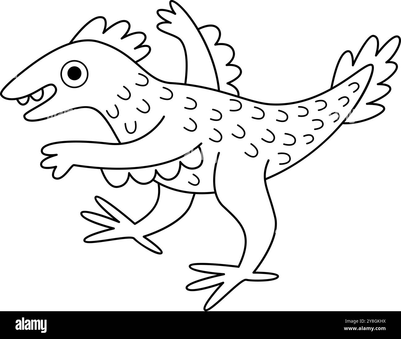 Vektorsymbol in Schwarz und weiß. Niedliche Dinosaurierlinie Illustration für Kinder. Lustiger Dino Clipart für Kinder isoliert auf weißem Hintergrund. Wagen Stock Vektor