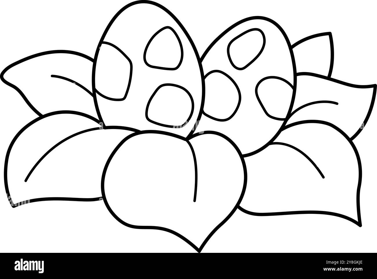 Vektorschwarz-weiß Vogel- oder Dinosauriernest mit Eiersymbol. Bauernhof, Ostern oder prähistorische Linie Illustration isoliert auf weißem Hintergrund. Frühlingsbild Stock Vektor