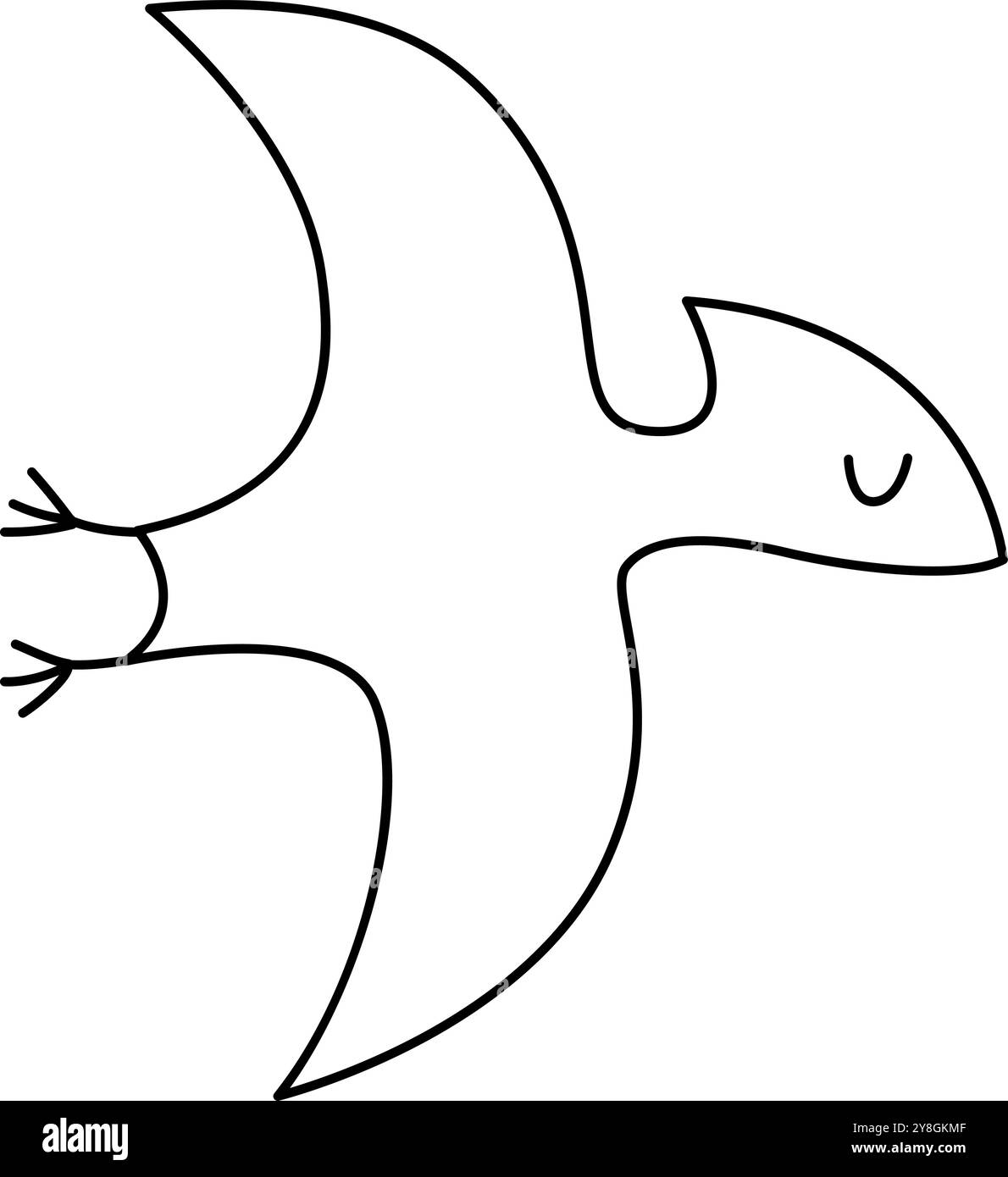 Vektorsymbol schwarz-weiß Pterodactyl. Niedliche Dinosaurier-Illustration mit Flügeln für Kinder. Lustige Line Dino Clipart für Kinder isoliert auf weißem Hintergrund Stock Vektor