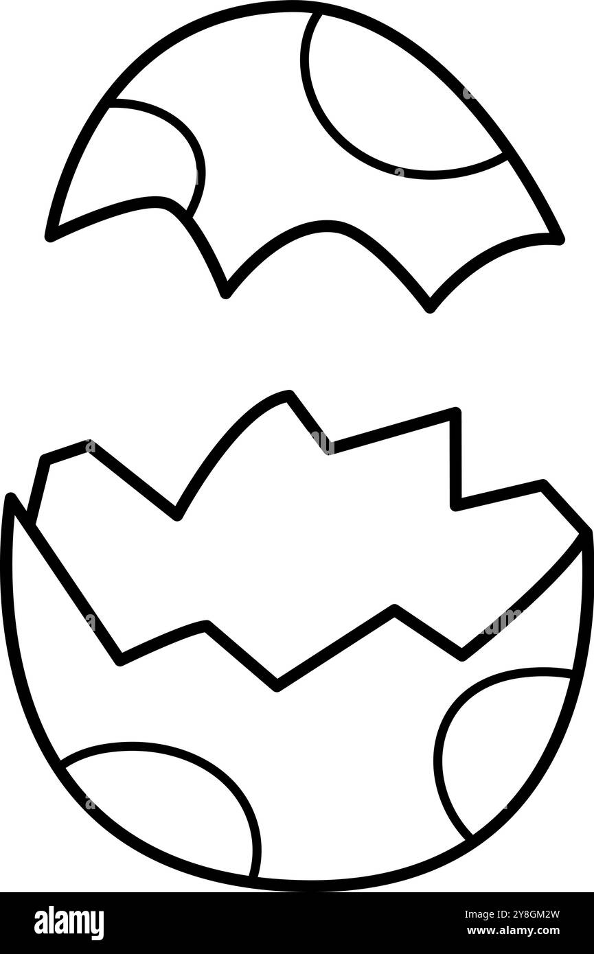 Vektor-Symbol für Schwarz-weiß-Vogel oder Dinosaurier-Ei. Bauernhof, Ostern oder prähistorische Linie Illustration isoliert auf weißem Hintergrund. Niedliche Frühlingsfärbung pag Stock Vektor