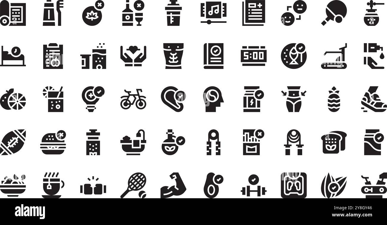 Symbole für gesunden Lebensstil hochwertige Vektor-Icons-Kollektion mit editierbarer Kontur. Ideal für professionelle und kreative Projekte. Stock Vektor