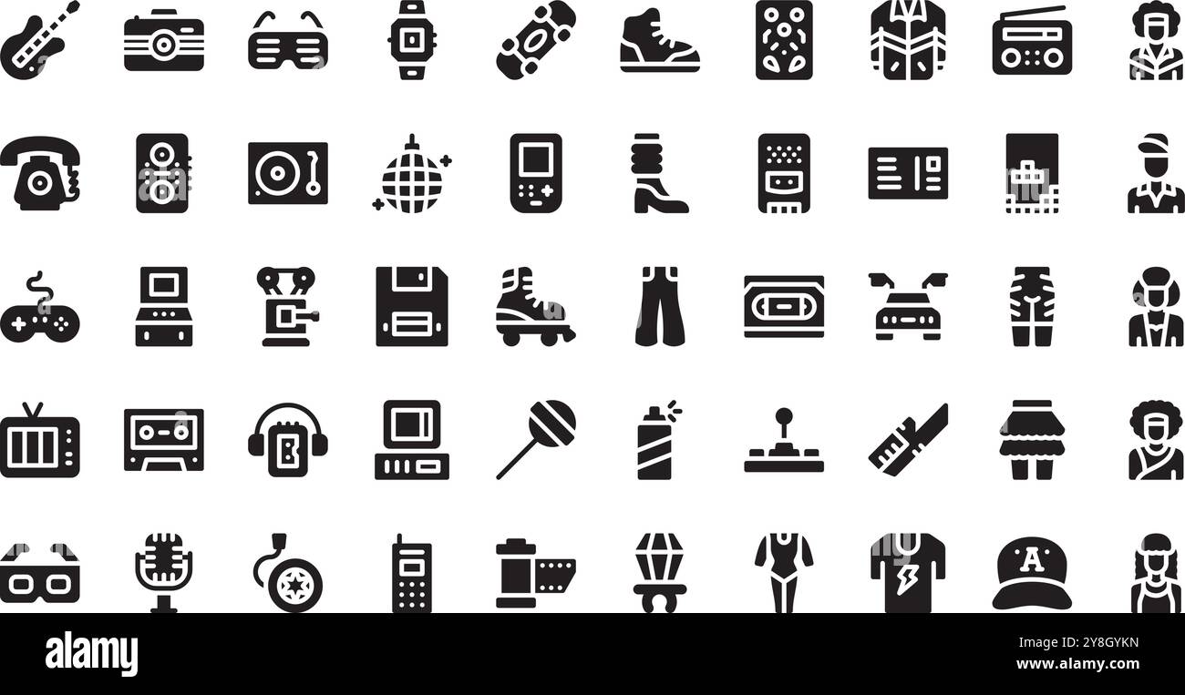 Icons der 80er Jahre hochwertige Vektorsymbole mit bearbeitbarer Kontur. Ideal für professionelle und kreative Projekte. Stock Vektor