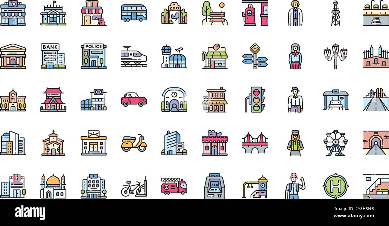 Stadt-Symbole hochwertige Vektor-Icons-Kollektion mit editierbarer Kontur. Ideal für professionelle und kreative Projekte. Stock Vektor