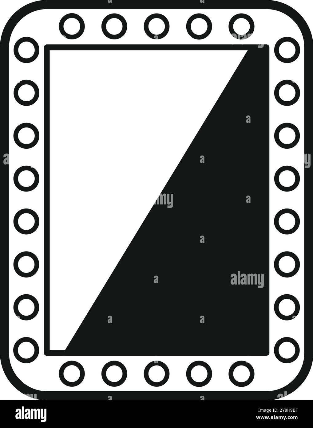 Schlichter quadratischer, diagonal geteilter schwarz-weißer Rahmen mit kreisförmigen Details um den Rand, ideal für ein minimalistisches Design Stock Vektor