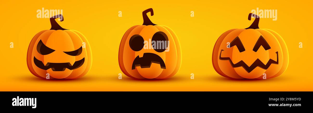 Set Halloween Kürbisse, lustige Gesichter. Vektorabbildung Stock Vektor