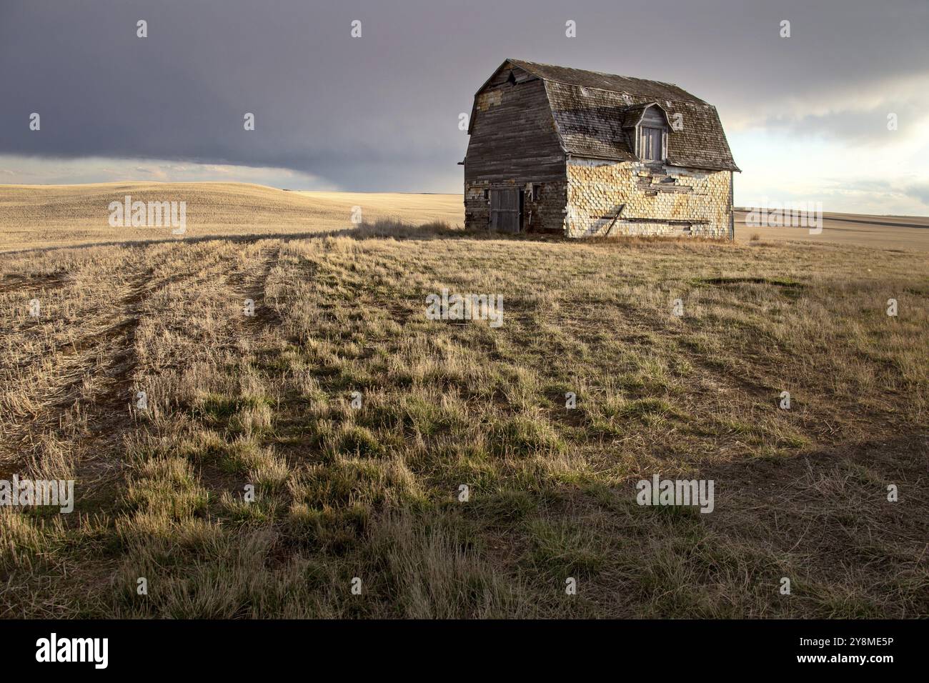 Prairie Gewitterwolken ländlichen Saskatchewan Alte Scheune Stockfoto