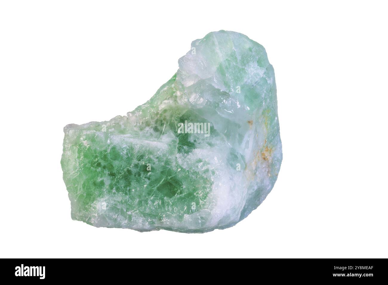 Uber die Verschließung eines isolierten grünen Aventurin-Kristallsteins Stockfoto