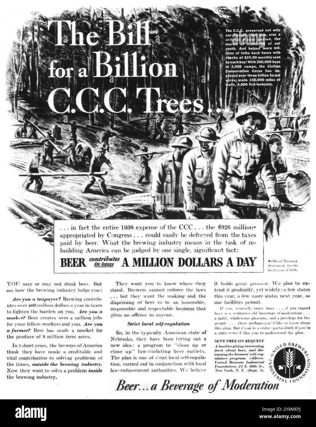 1939 United Beer Brewers Werbespot – „The Bill for a Billion C.C.C. Trees“ Stockfoto