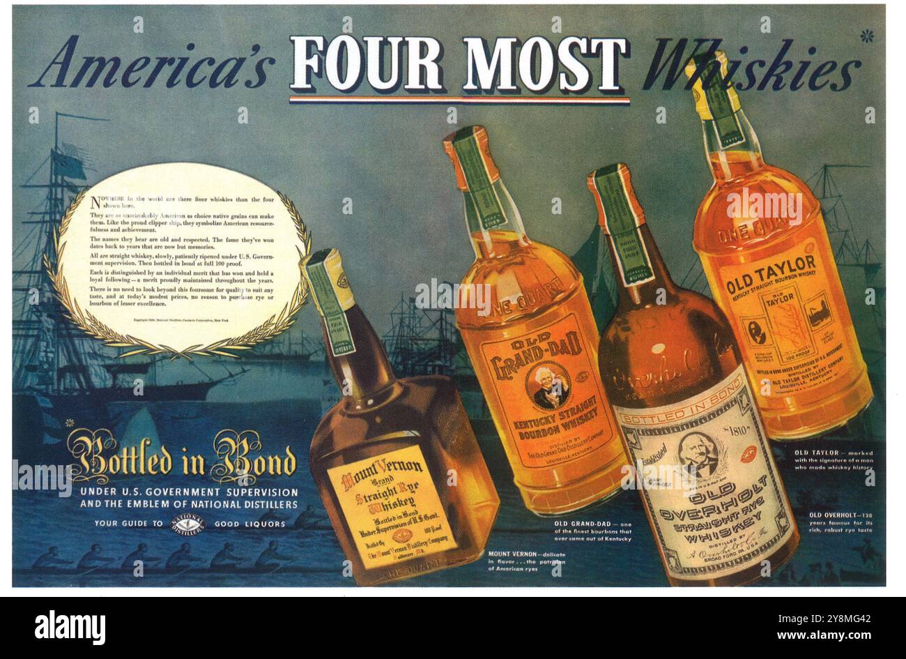 1938 Amerikas Four Most Whiskey Ad - Old Grand-Dad, Old Taylor, Mount Vernon, Old Overholt Whiskeys Stockfoto