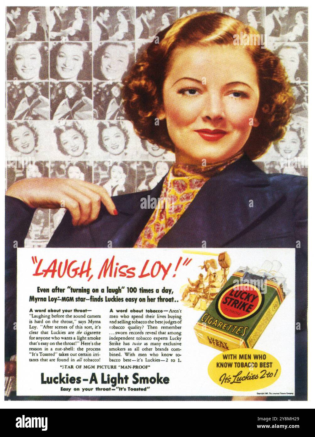 1937 Lucky Strike Zigaretten Werbung mit Myrna Loy Stockfoto