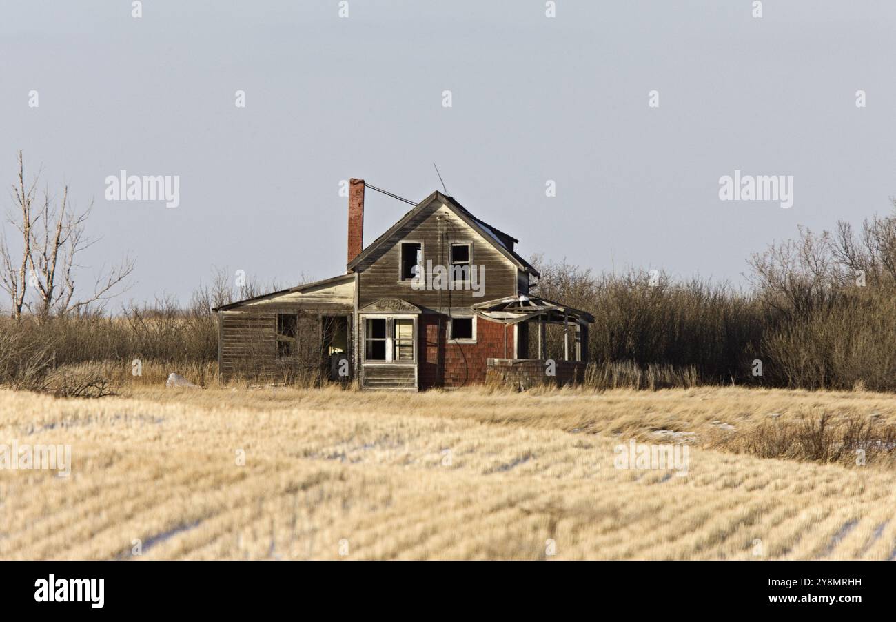 Prairie verlassenen Gehöft in Saskatchewan Kanada winter Stockfoto