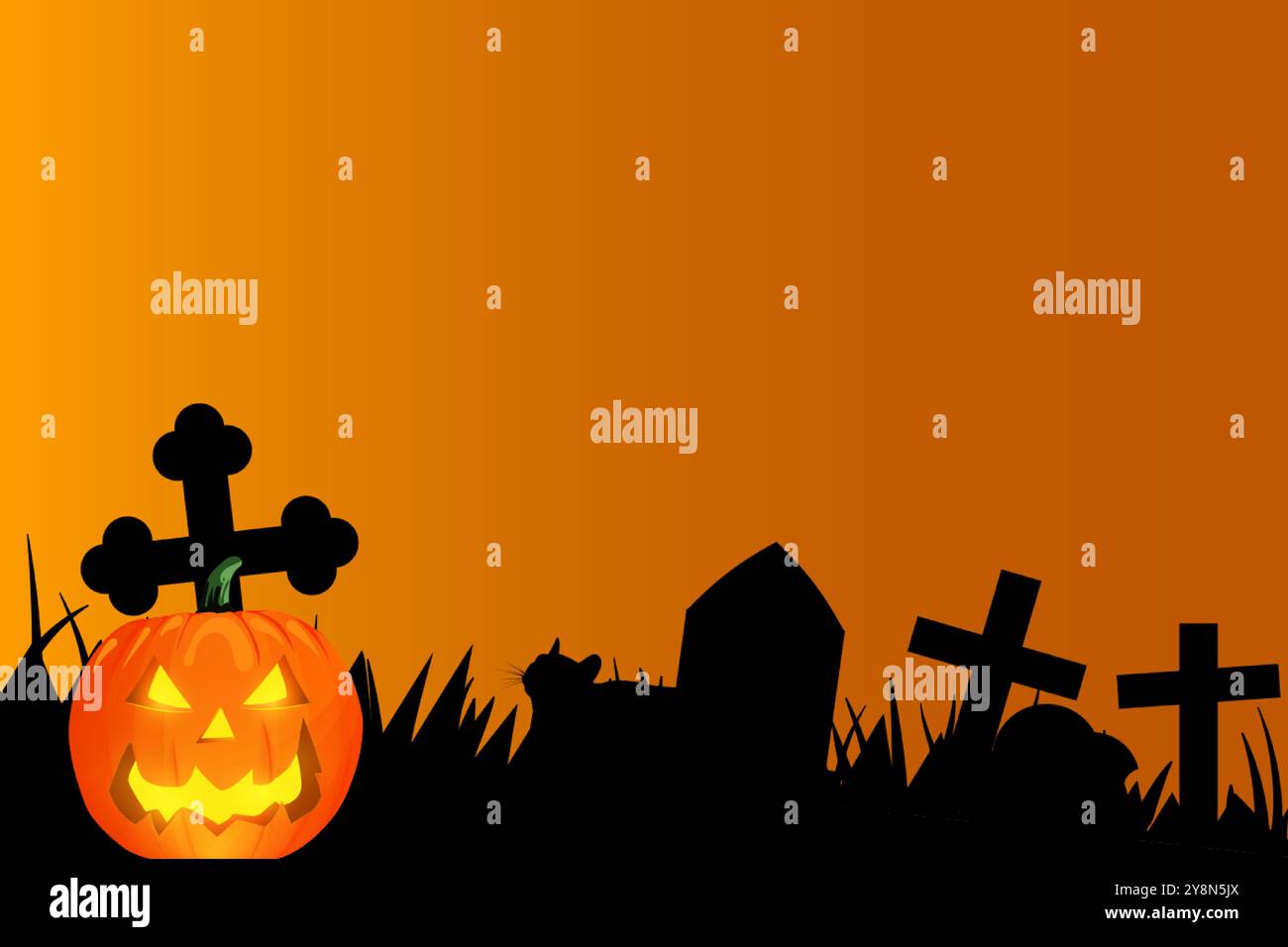 halloween gruseliger Pumkin auf einem Friedhof Stock Vektor