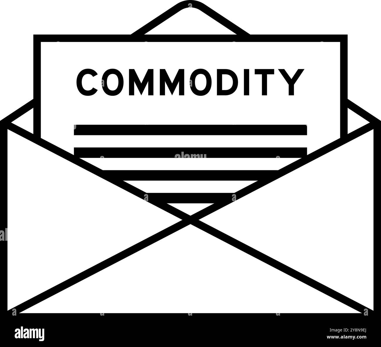 Umschlag und Briefzeichen mit dem Wort Commodity als Überschrift Stock Vektor