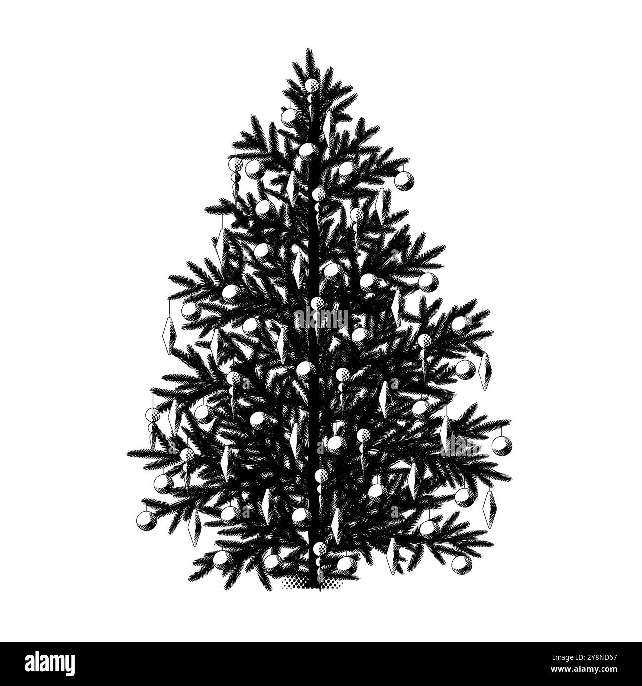 Geschmückter Weihnachtsbaum im Vintage-Stil. Vektorillustration in handgezeichnetem Stil Stock Vektor