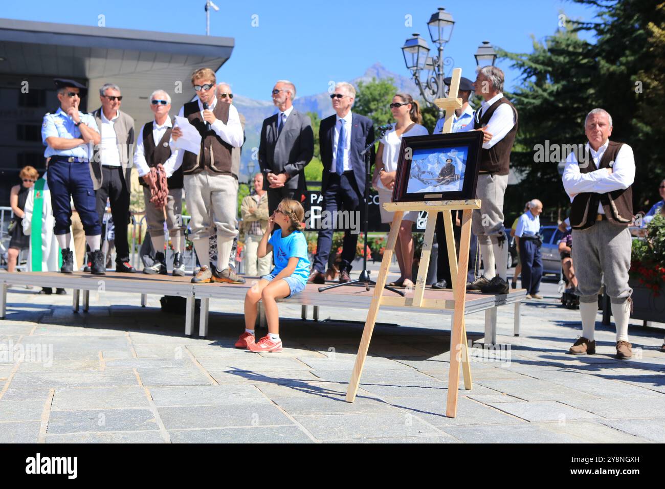 Fête des Guides de la Compagnie des Guides de Saint-Gervais Mont-Blanc. Saint-Gervais-les-Bains. Haute-Savoie. Auvergne-Rhône-Alpes. Frankreich. Europa. Stockfoto