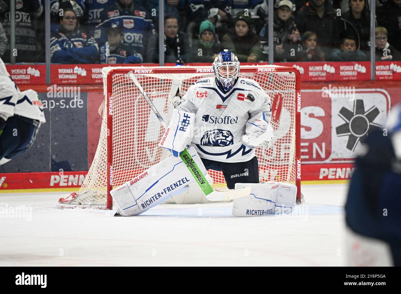 Zane McIntyre (Straubing Tigers #70) Schwenninger Wild Wings gegen Straubing Tigers, Eishockey, DEL, Spieltag 7, Saison 2024/2025, 06.10.2024 Foto: Eibner-Pressefoto/Sven Laegler Stockfoto