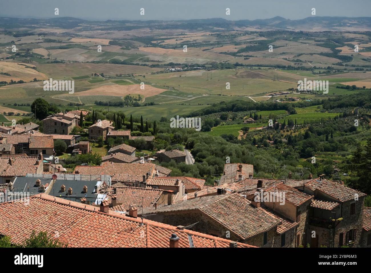Blick von der Festung Rocca di Montalcino, Montalcino, Toskana, Italien. Stockfoto