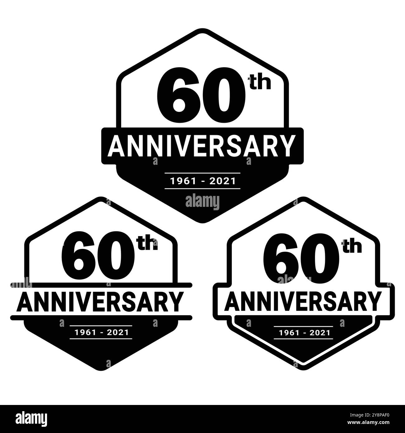 Logotype für 60-jähriges Jubiläum. Logo-Kollektion zum 60. Geburtstag. Set aus Designvorlage zum Jubiläum. Vektor und Illustration. Stock Vektor