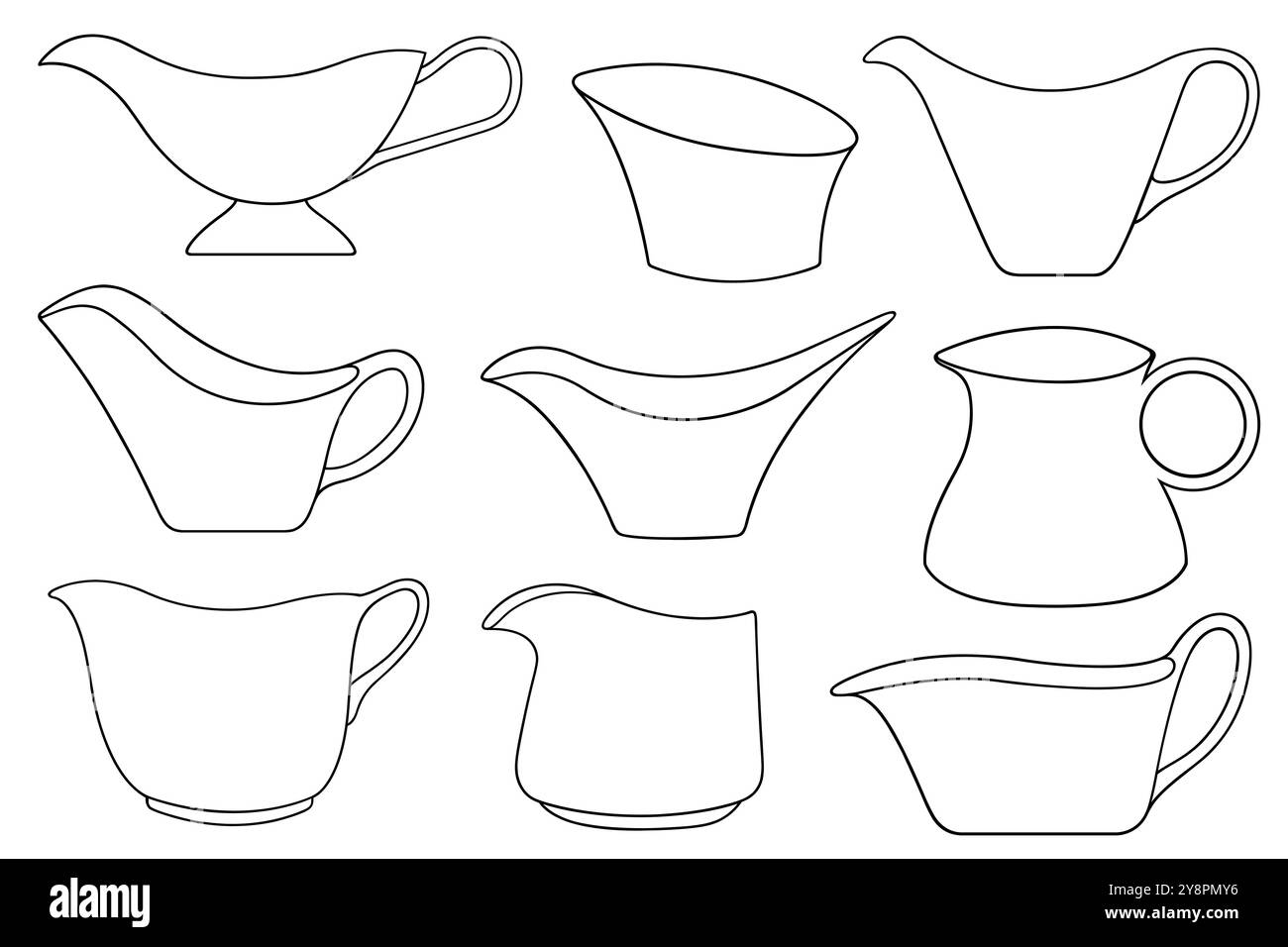 Set mit verschiedenen Soße-Soße-Booten, isoliert auf weißem Hintergrund Stockfoto