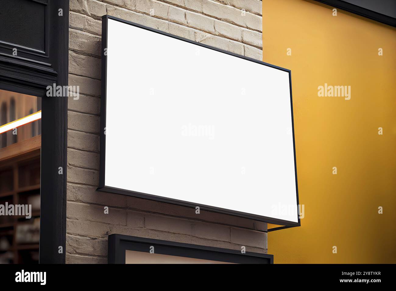 Banner im Außenbereich, Schilder für Geschäfte, Geschäfte, Restaurants in der Stadtstraße Stockfoto