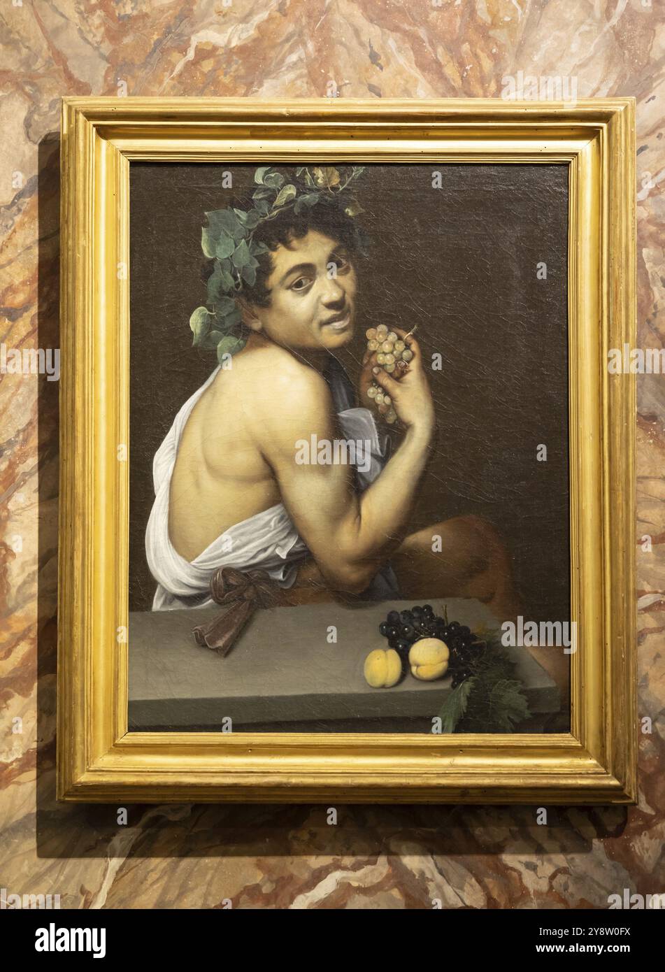 Rom, Italien, 28. Dezember 2023: Selbstporträt als der kranke Bacchus von Caravaggio, 1593, Öl auf Leinwand, Galleria Borghese, Europa Stockfoto