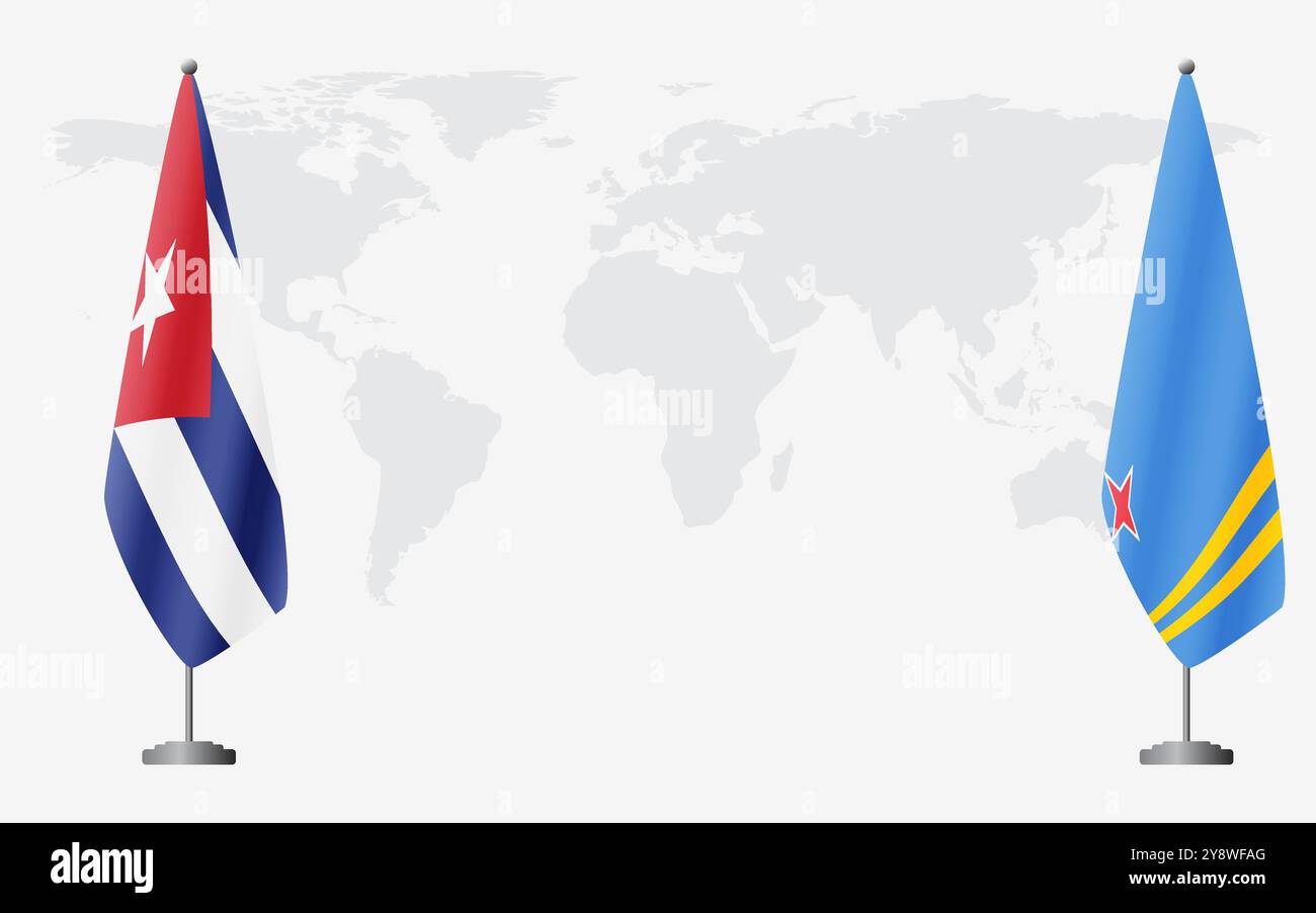 Kuba und Aruba Flaggen für offizielle Treffen vor dem Hintergrund der Weltkarte. Stock Vektor