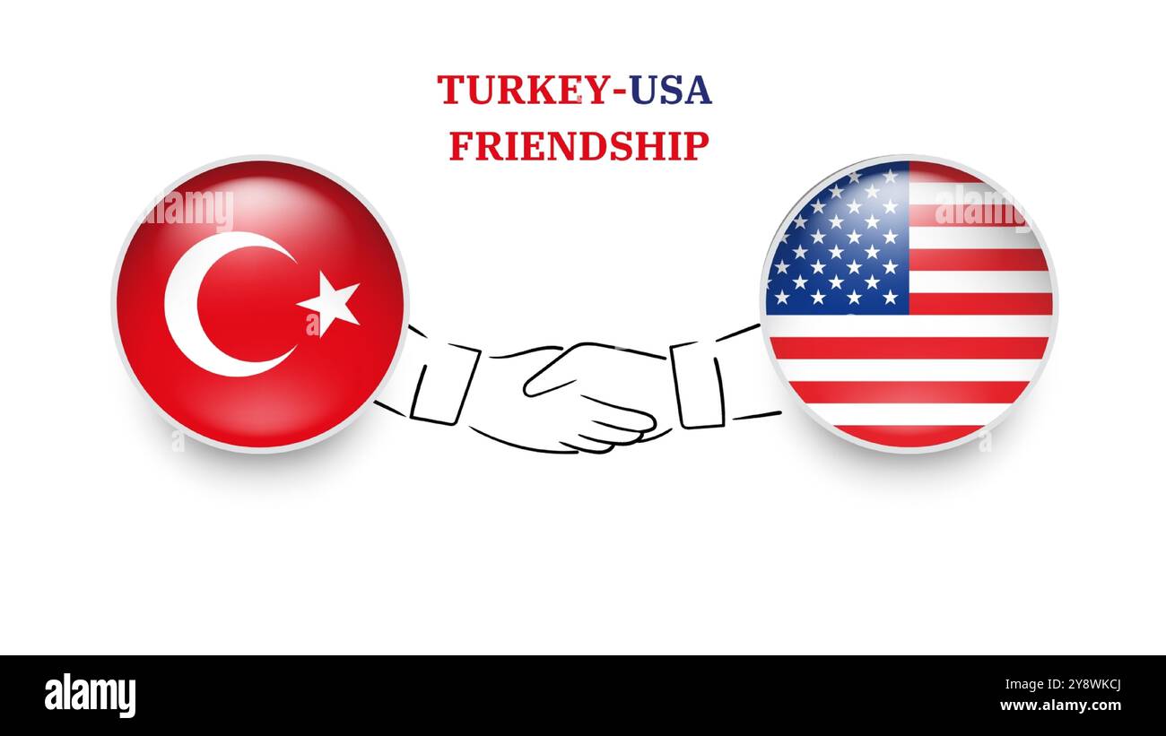 Türkei- und Zypernflaggen im Kreis mit schüttelnder Hand. Türkei und Zypern Freundschaft. Und Türkei- und Zypern-Flaggen, isoliert auf weißem Hintergrund. Vektor-ico Stock Vektor