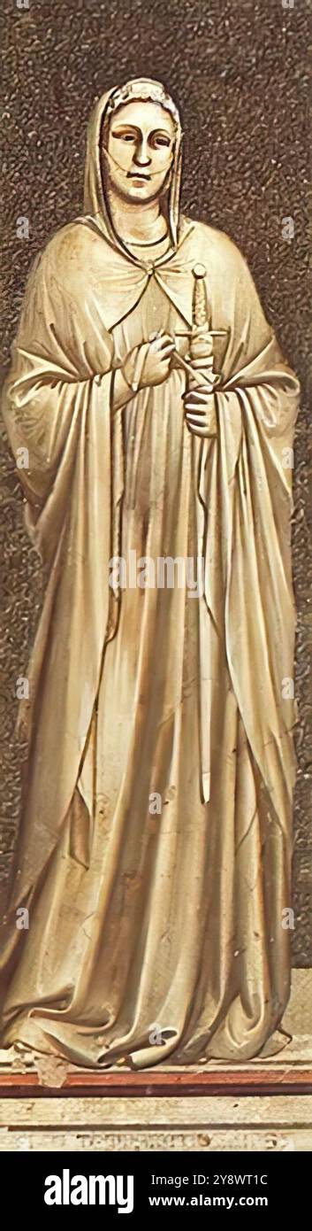 GIOTTO di Bondone (* 1267, Vespignano, d. 1337, Florenz) Nr. 42 die sieben Tugenden: Temperance 1306 Fresco, 120 x 55 cm Cappella Scrovegni (Arena Kapelle), Padua Temperance ist ruhig und beschaulich. *** Stichwörter: ************* Autor: GIOTTO di Bondone Titel: No. 42 die sieben Tugenden: Mäßigung Zeitlinie: 1301-1350 Schule: Italienisch Form: Malerei Typ: Religiös Stockfoto