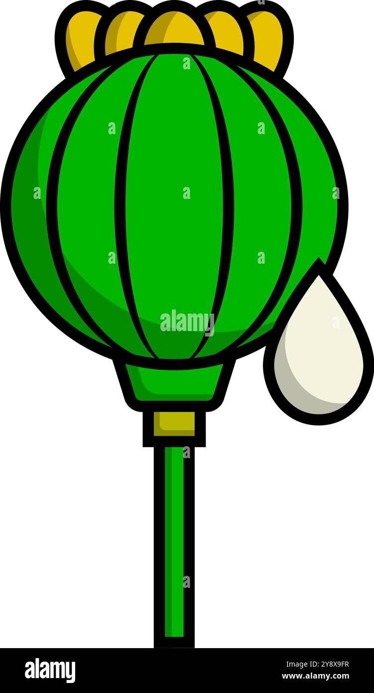 Opium-Mohnkapsel mit Latex-Tropfen. Vektor. Stock Vektor