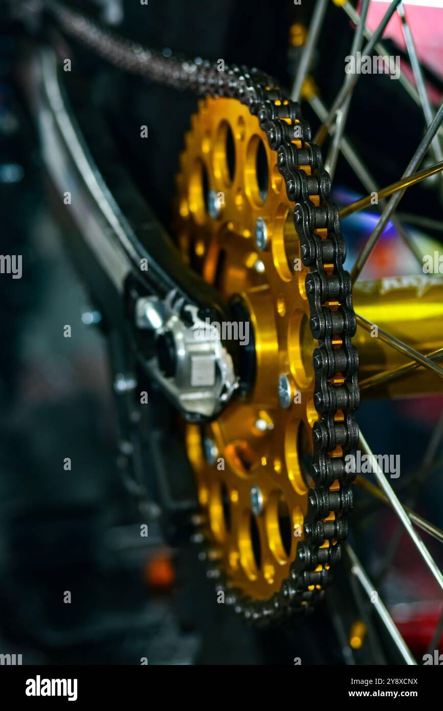 Hinterradsatz, Felge, Bremssattel, Scheibe, Drähte und Bremsanlage Stockfoto