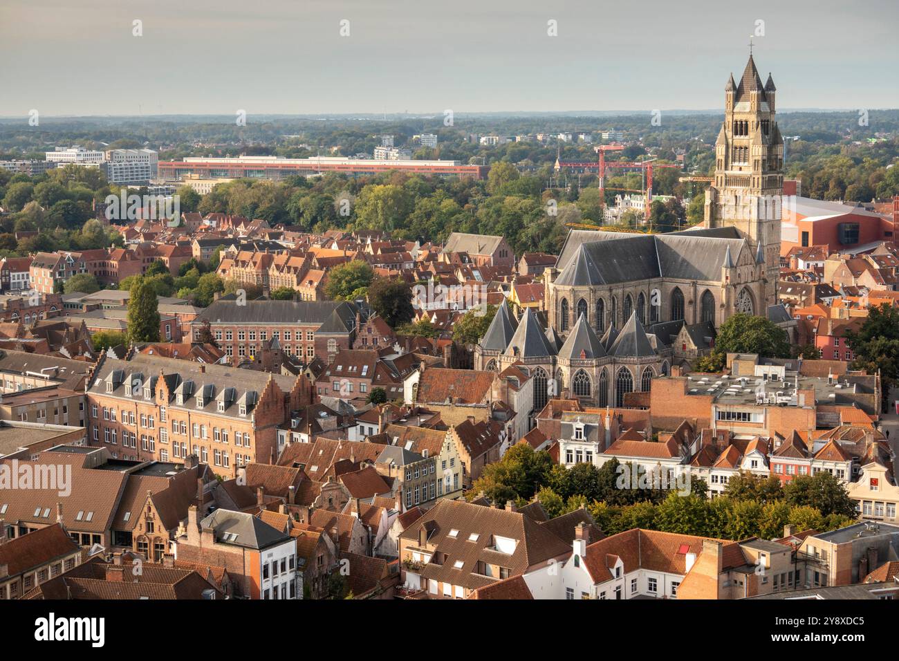 Belgien, Flandern, Brügge, Grote Markt, erhöhter Blick auf die St. Salvadors Kathedrale, Sint Salvatorskathedraal von Belfort Stockfoto