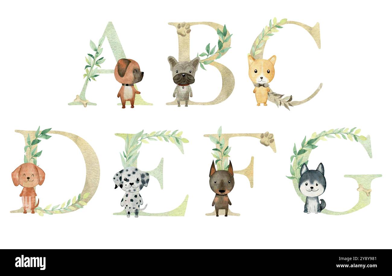 Aquarellbuchstaben für Hunde. Stock Vektor