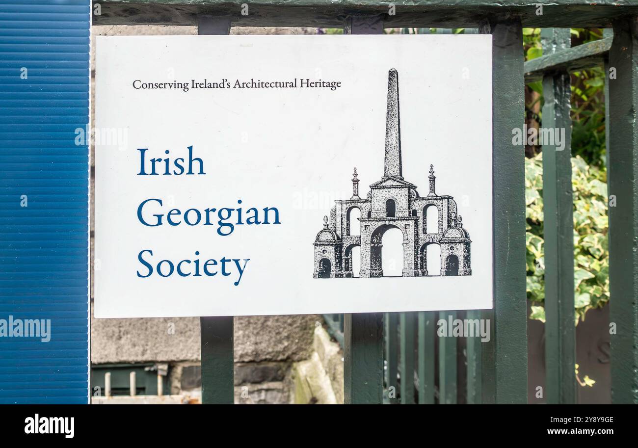 Beschilderung für die Irish Georgian Society in South William Street, Dublin, Irland. Stockfoto