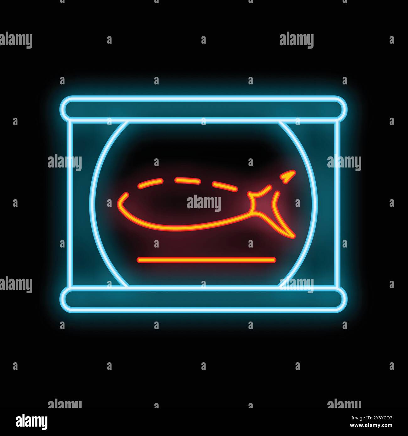 Leuchtende Neonlinie Dosenfisch-Symbol isoliert auf schwarzem Hintergrund. Abstrakte Textur. Farbenfrohes Konzept. Vektorabbildung Stock Vektor