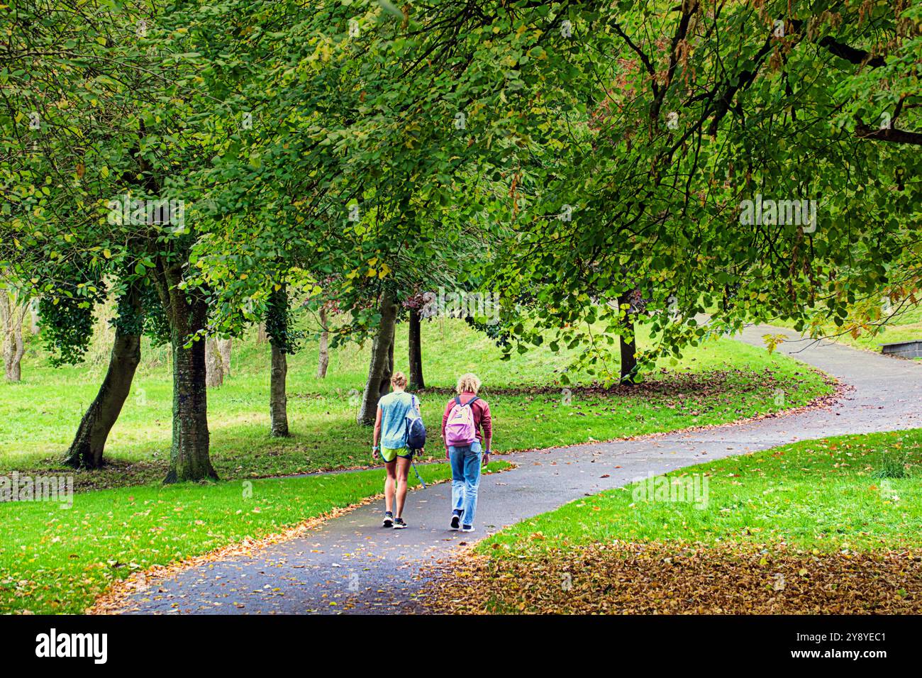 Glasgow, Schottland, Großbritannien. Oktober 2024. Wetter in Großbritannien: Nass und trocken, während die Menschen ihr Leben durch das Wetter im Zentrum der Stadt bestimmt machten. Einheimische und Touristen genießen einen Spaziergang im kelvingrove Park. Credit Gerard Ferry/Alamy Live News Stockfoto