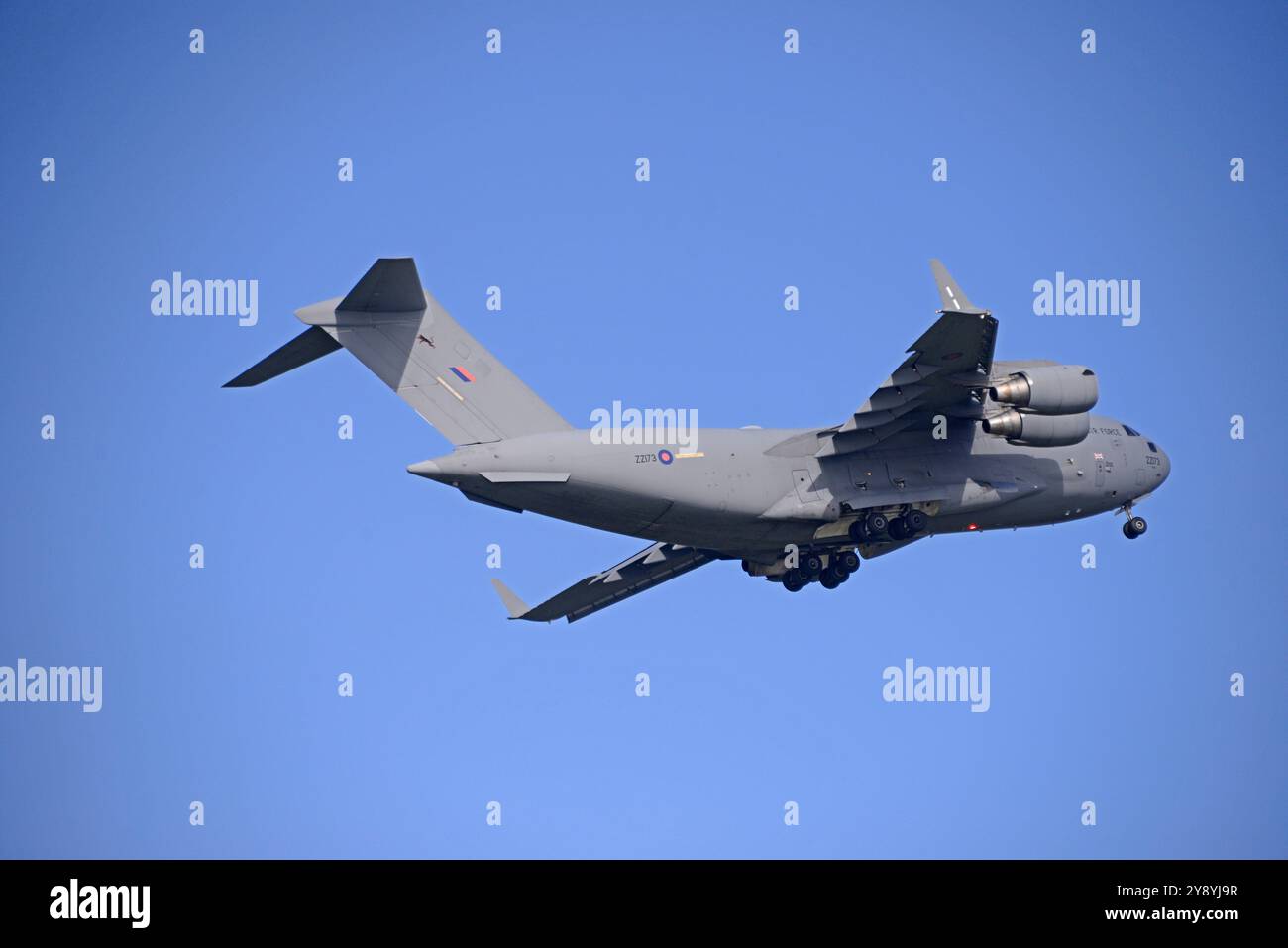 RAF GLOBEMASTER C17, ZZ173, startet von der Start- und Landebahn 09 am LIVERPOOL JOHN LENNON AIRPORT nach BRIZE NORTON Stockfoto
