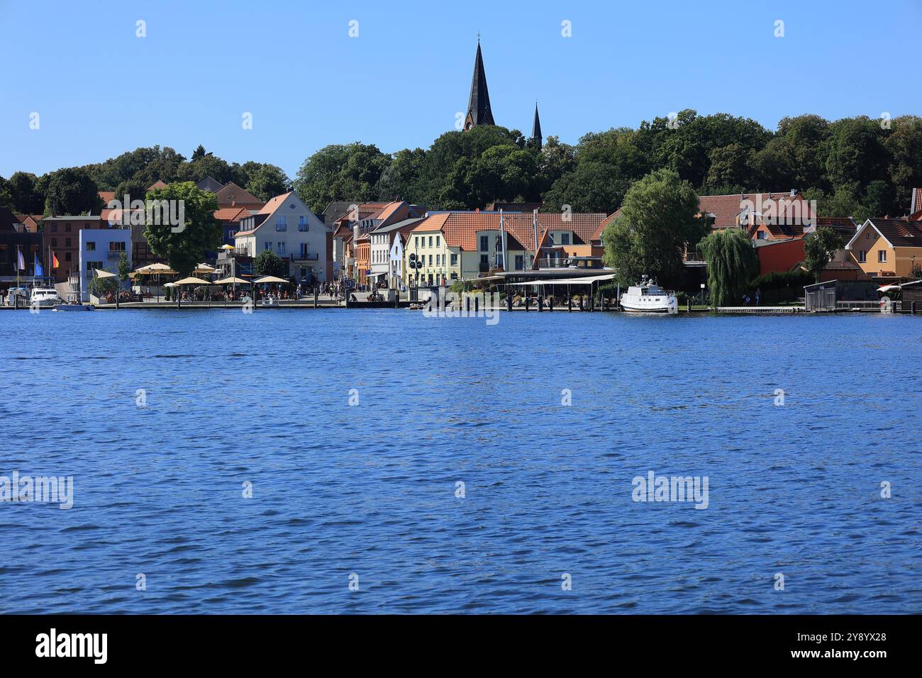 Blick auf den Hafen von Malchow in Mecklenburg Stockfoto