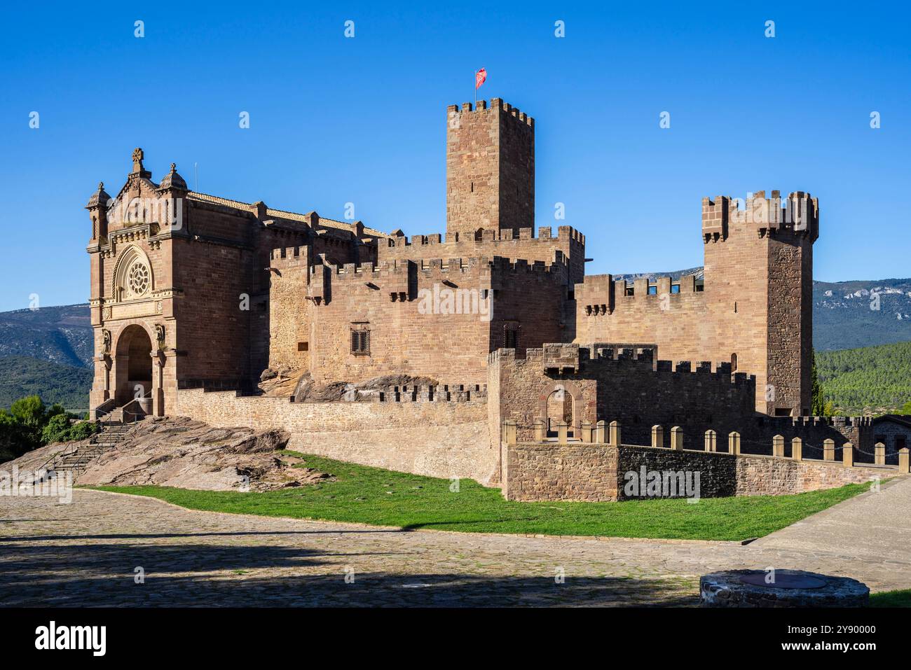 Javier Castle, 10. Jahrhundert, Javier Heiligtum, Foral Community of Navarra, Spanien Stockfoto