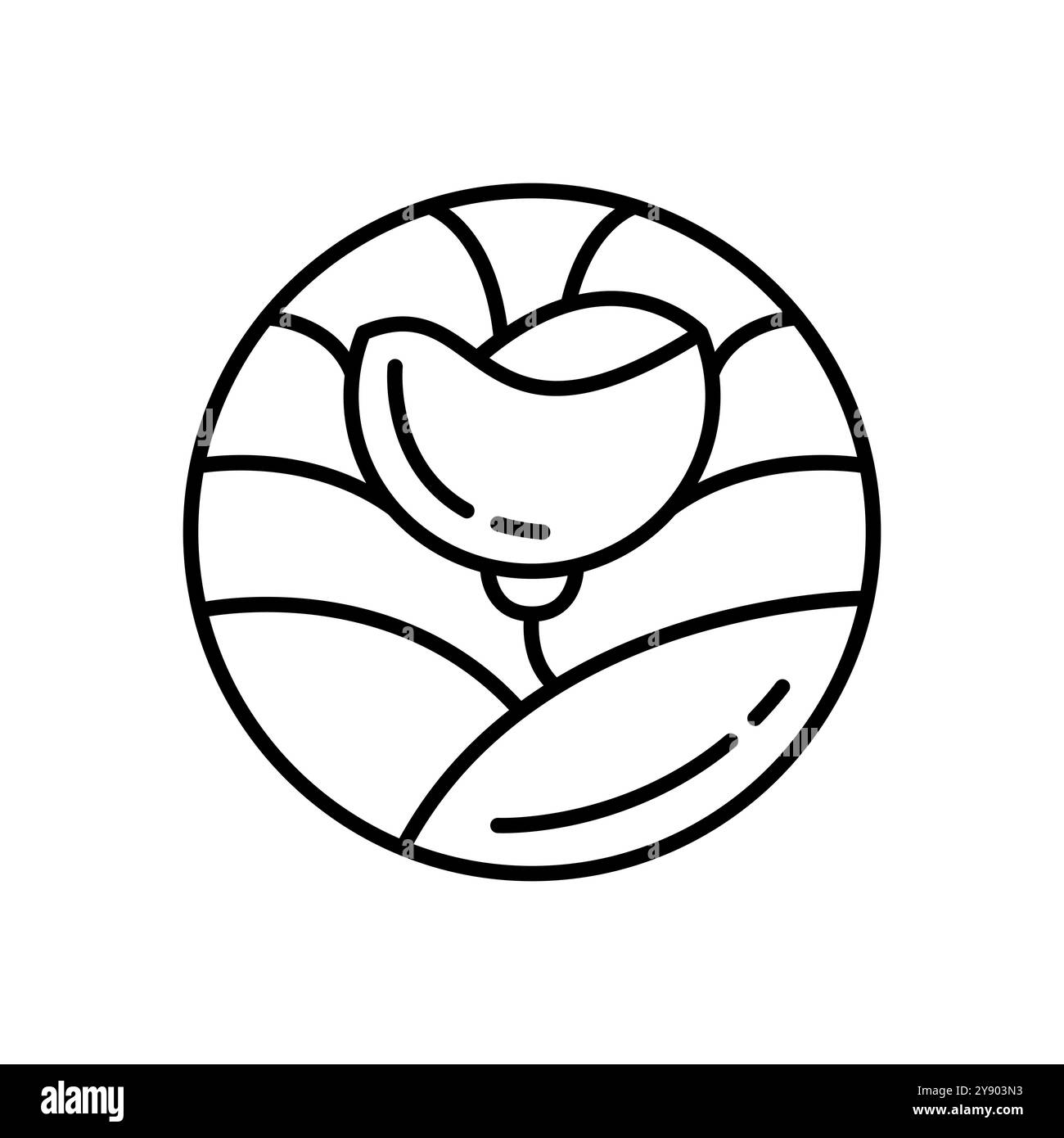 Logooptik mit rundem Blumenmuster. Emblem-Pflanze im kreisförmigen linearen Stil. Abstrakte Vektor-Abzeichen für Design von Naturprodukten, Blumenladen, Kosmetik Stock Vektor